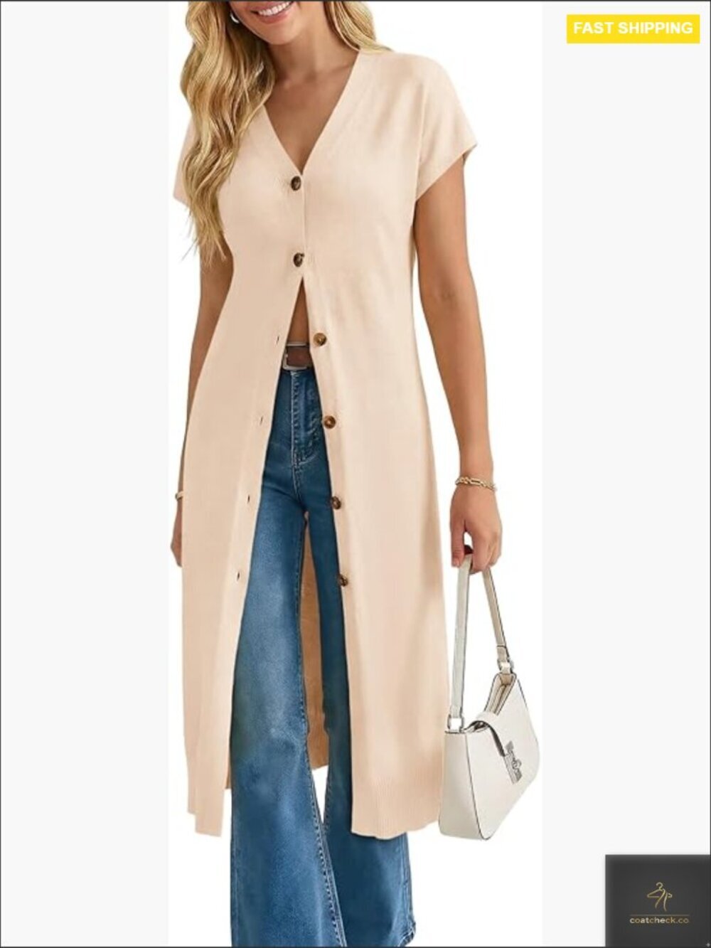 Short Sleeve V Neck Button Front Midi Cardigan Dress Loose Knit Y2K Minimal